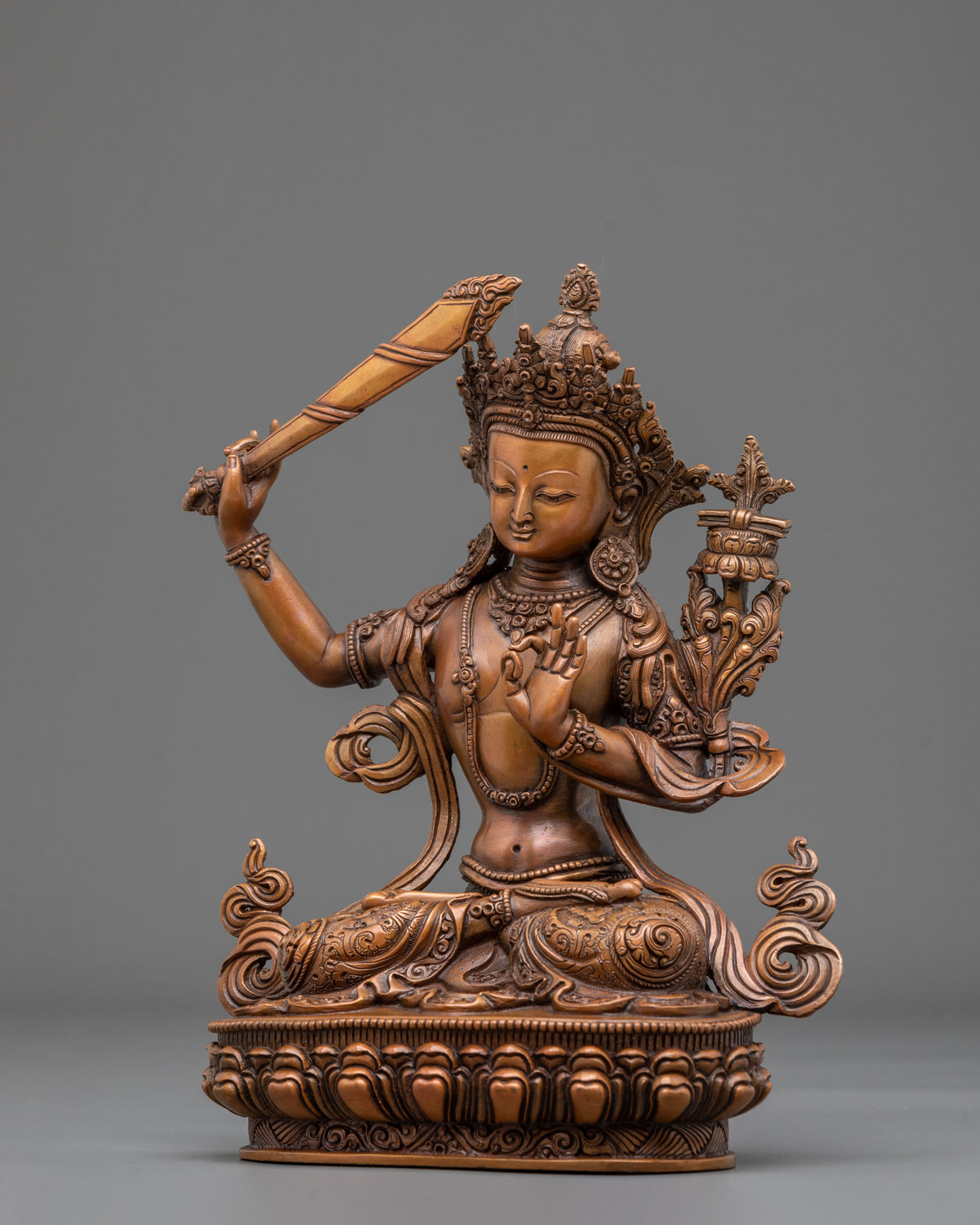 Manjushri Oxidized Copper Sculpture | Himalayan Buddhist Sacred Art