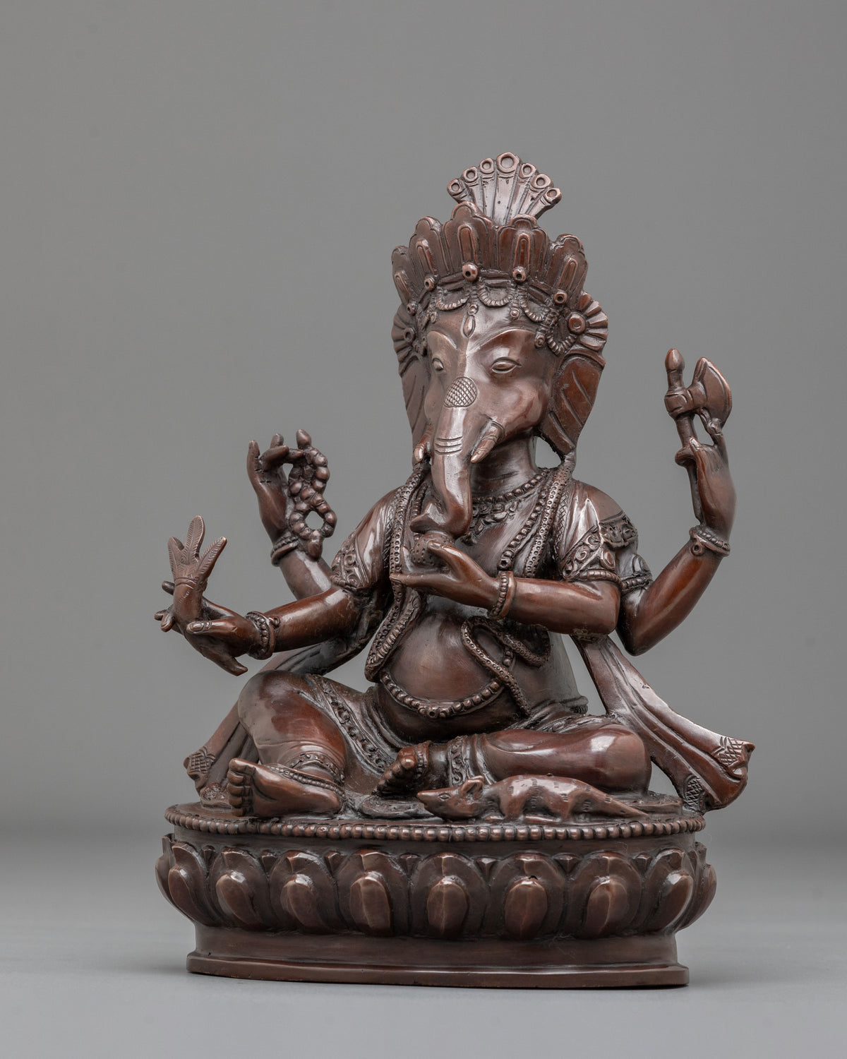 Ganesh Remover of Obstacles Statue | Oxidized Copper Hindu Deity Sculpture