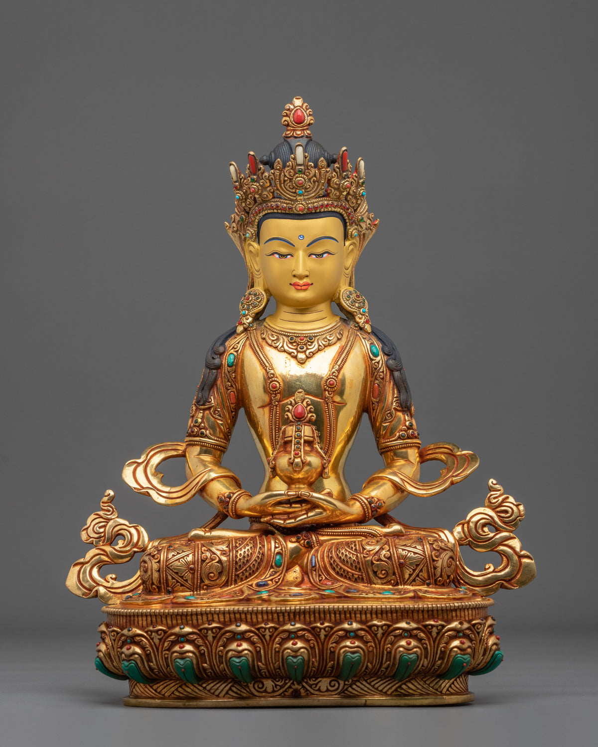 Amitayus 24k Gold Coated Sculpture | Buddha of Infinite Life and Longevity