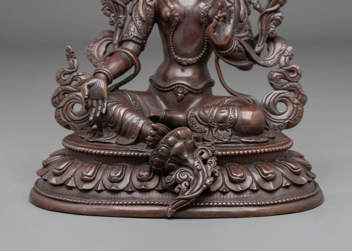 Green Tara Oxidized Figurine for Altar | Buddhist Deity of Compassion