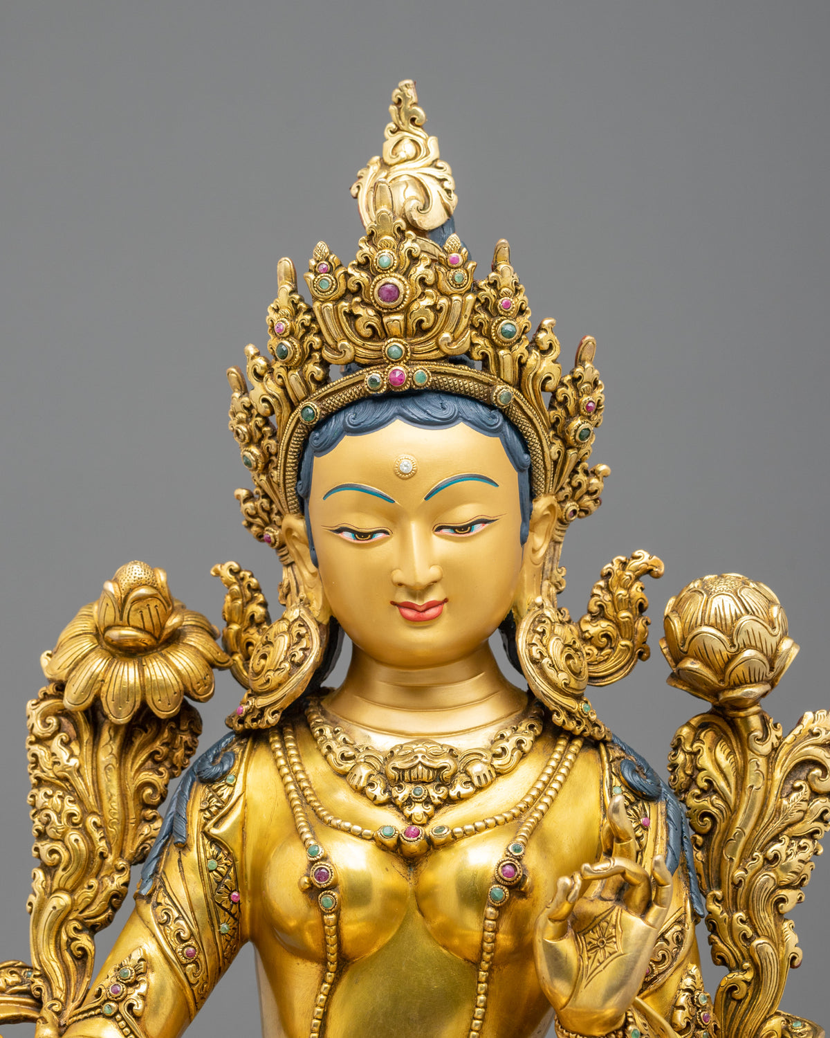 Green Tara 24K Gold-Coated Statue | Copper Form of Sacred Protection