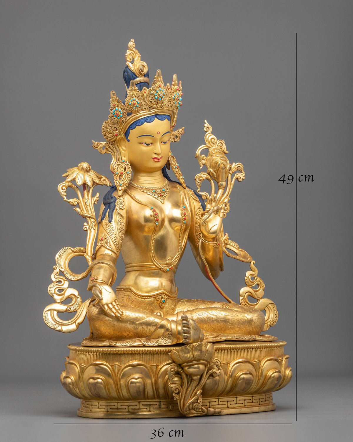 Tibetan Goddess Green Tara Golden Sculpture