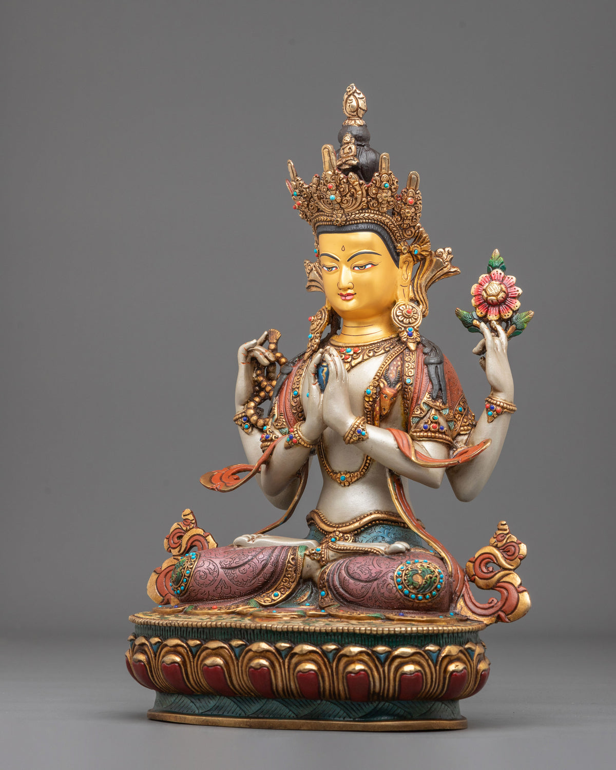 Four Armed Chenrezig Traditional Sculpture: Bodhisattva of Great Compassion
