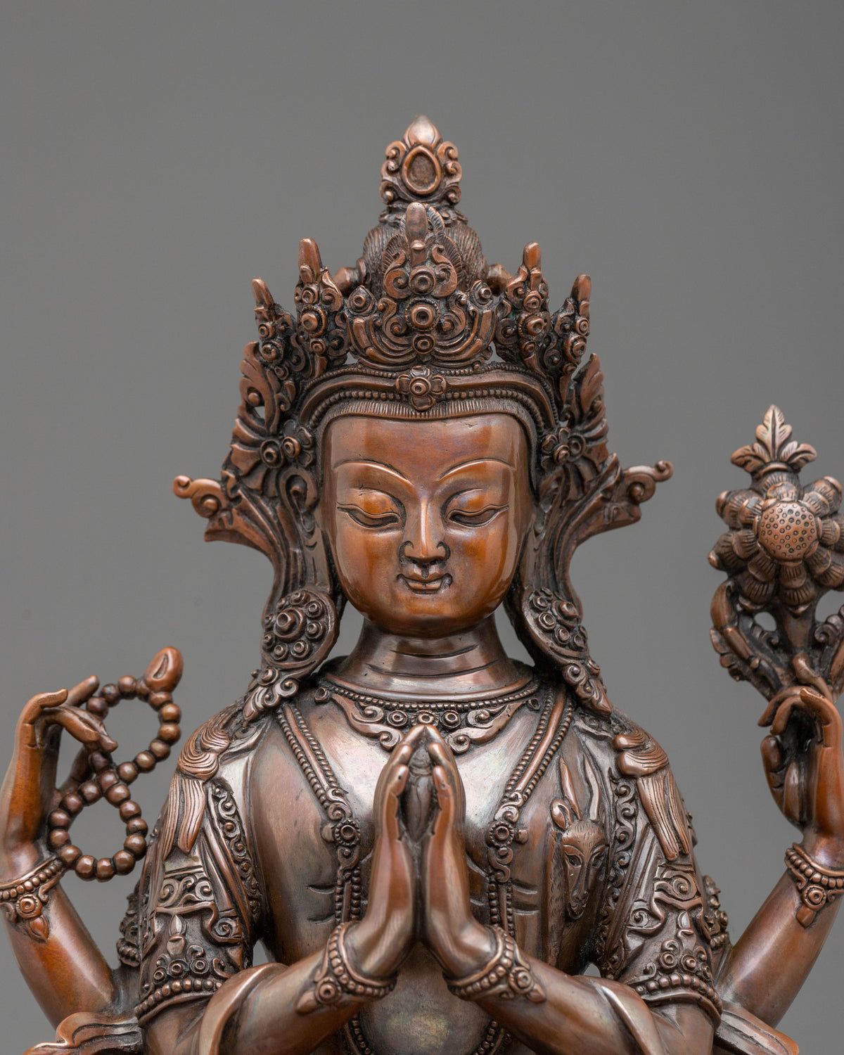 Chenrezig Handcrafted Statue in Oxidized Copper