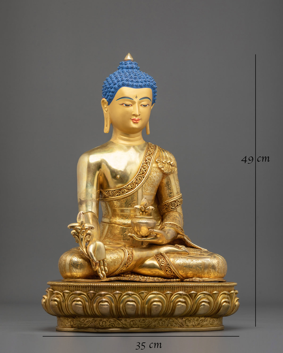 Medicine Buddha: 24K Gold Gilded Copper Statue