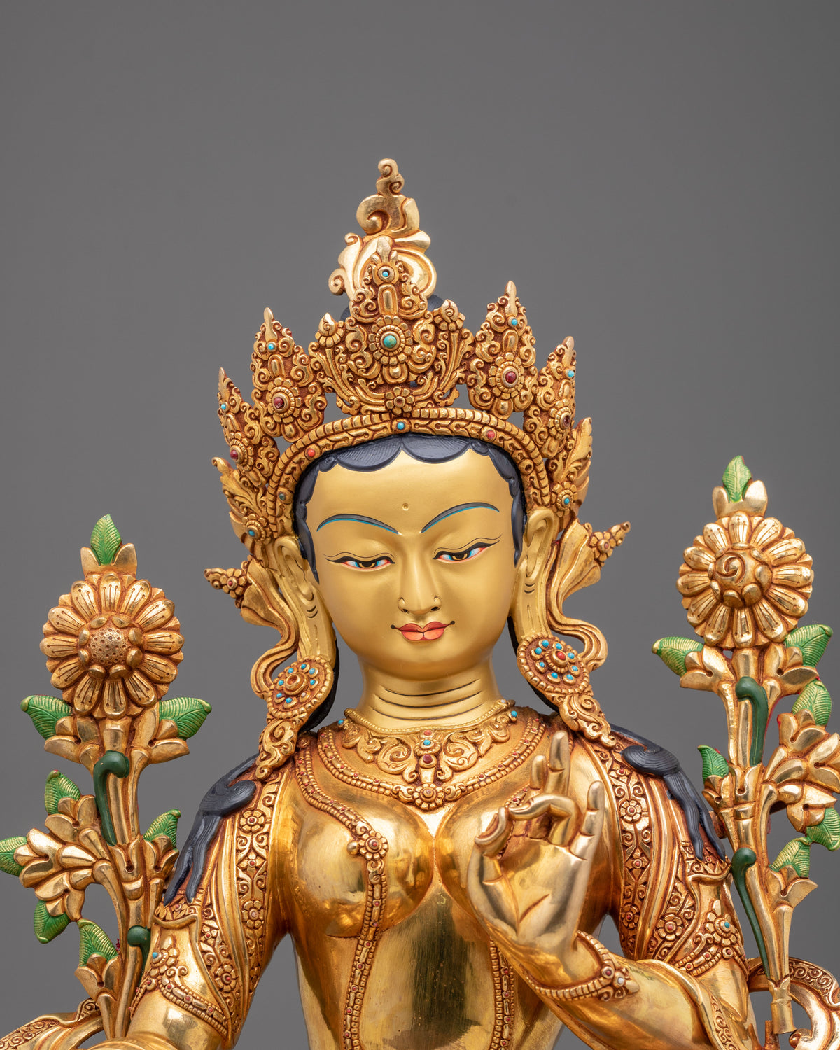 Green Tara 24k Gold Gilded Copper Statue | Mother of All Buddhas