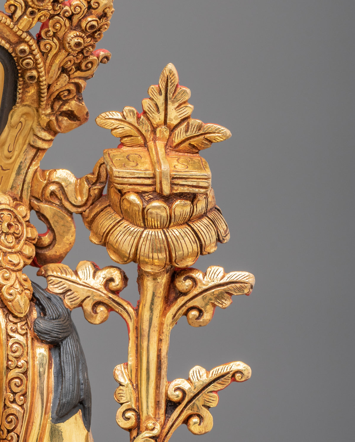 Manjushri Sculpture: 24K Fire Gold Gilding Statue with Gemstones Inlayed