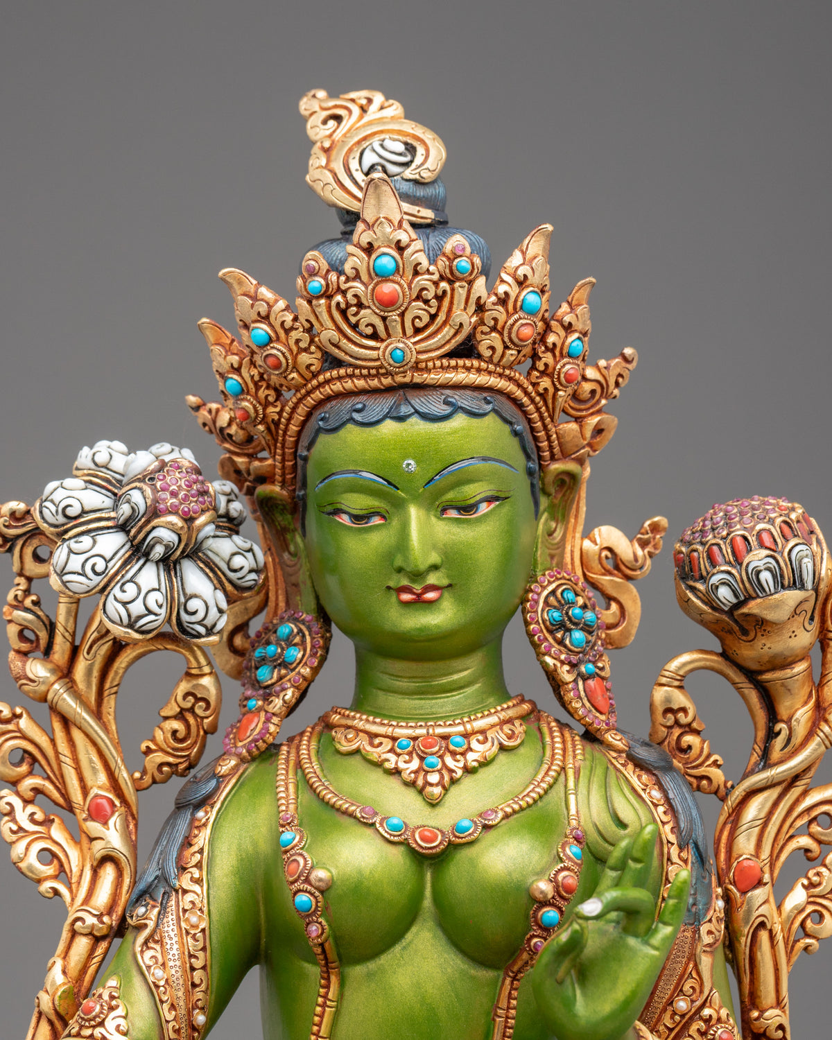 Green Tara Tibetan Buddhist Sculpture | Sacred Meditation Altar Sculpture