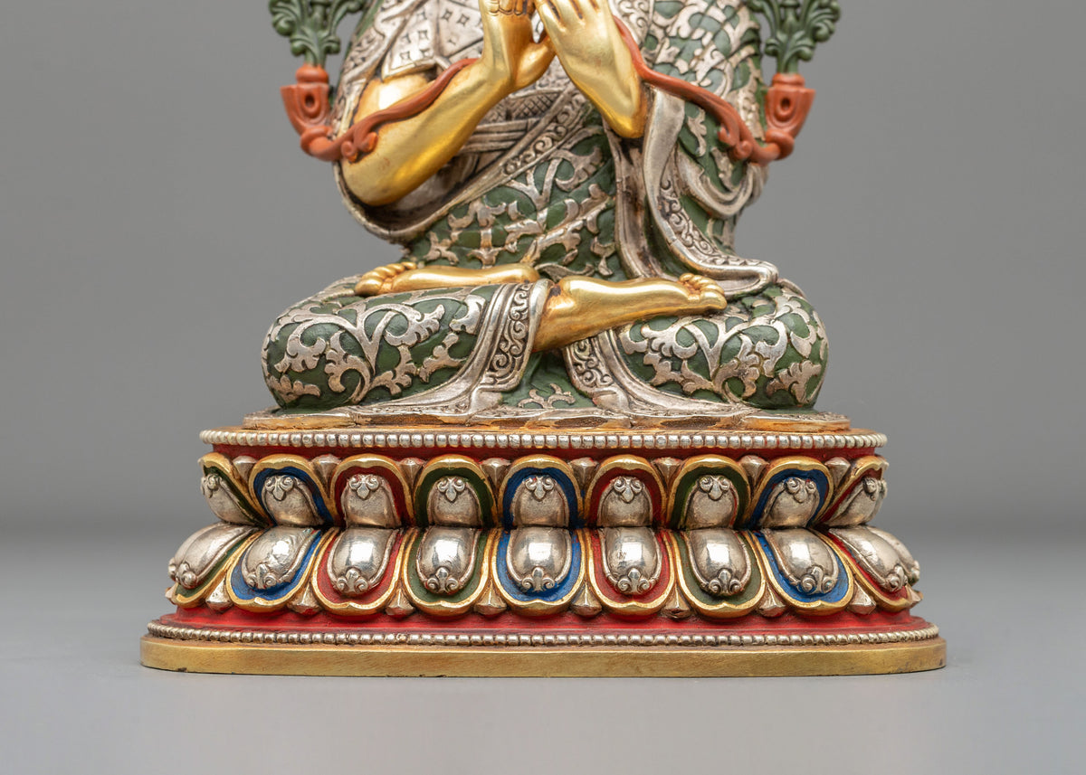Handcrafted Gelug Lineage Statue of Tsongkhapa with Khedrup Je and Gyaltsab Je