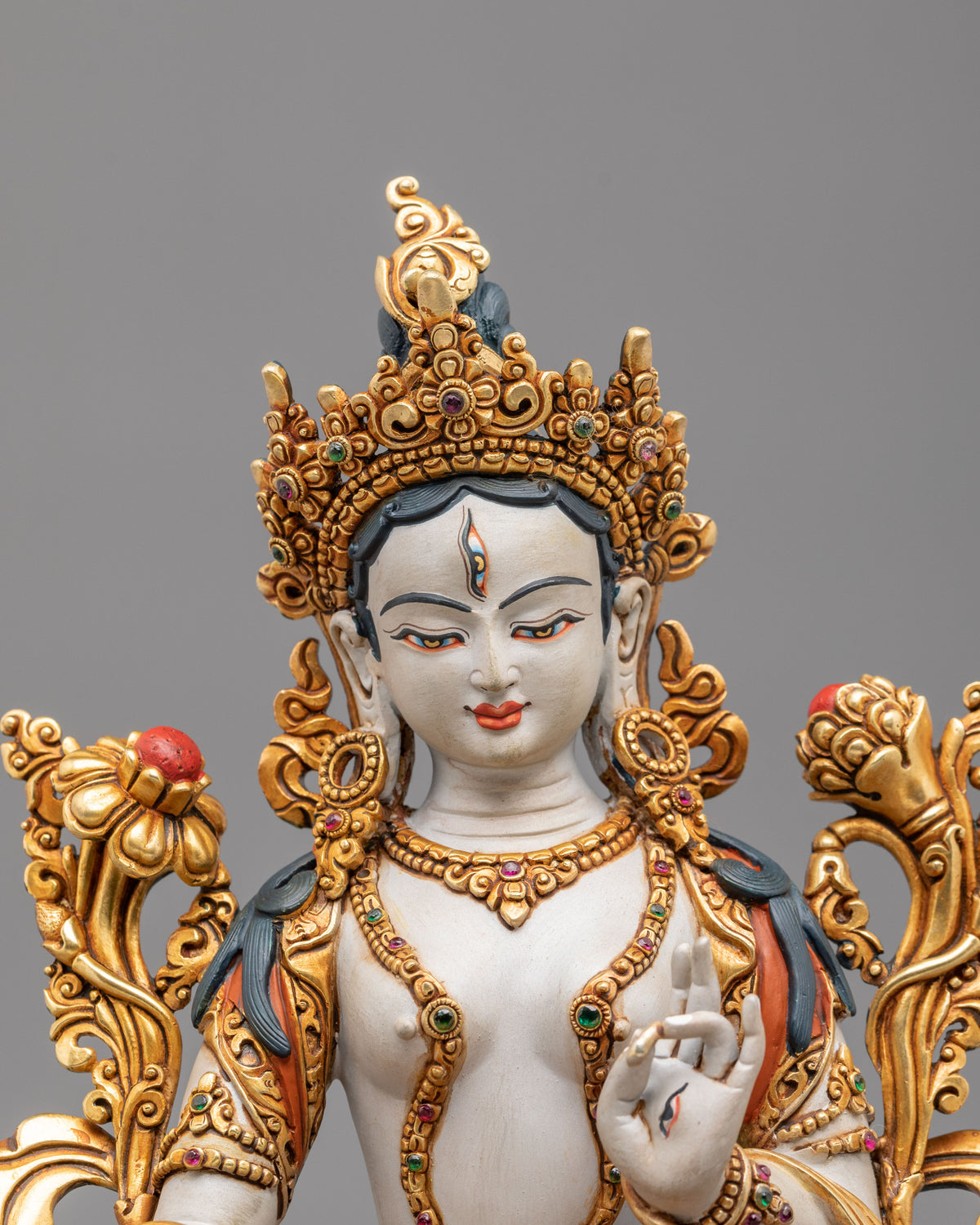 White Tara Copper Figurine: Deity of long life & Healing