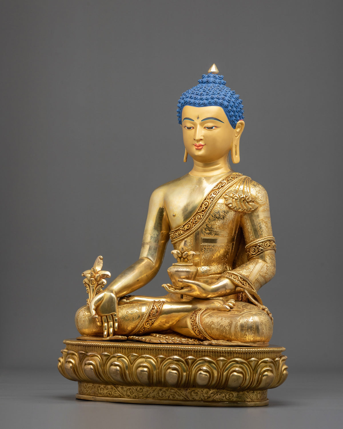 Medicine Buddha: 24K Gold Gilded Copper Statue