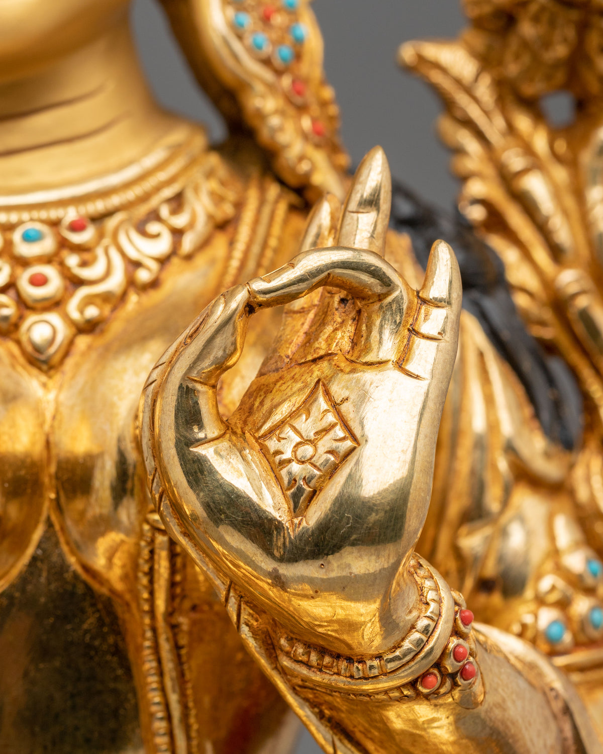 Tibetan Goddess Green Tara Handmade Statue | 24K Gold Gilded Compassion Sculpture