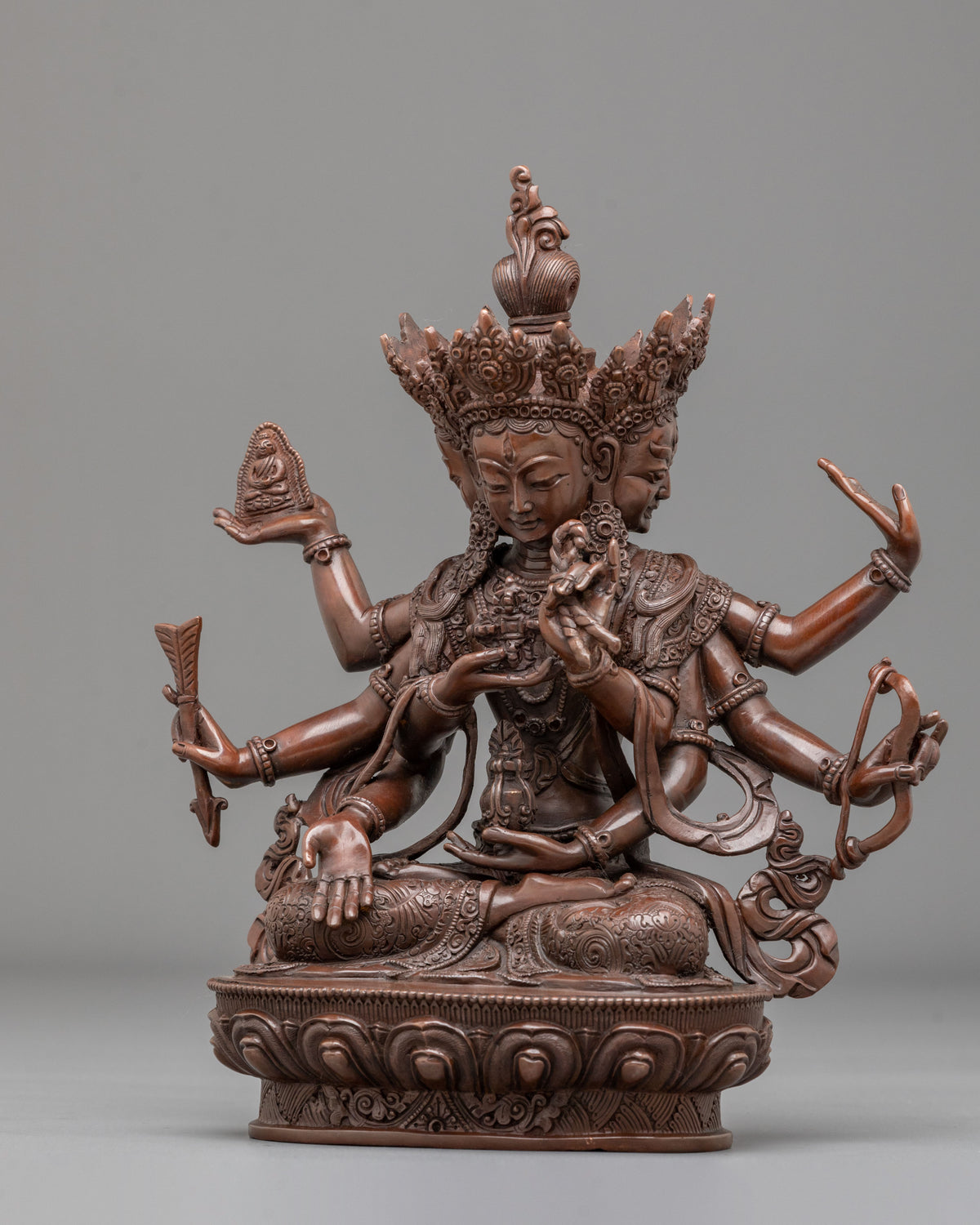 Namgyalma Three Faced Goddess Statue | Oxidized Copper Buddhist Sculpture
