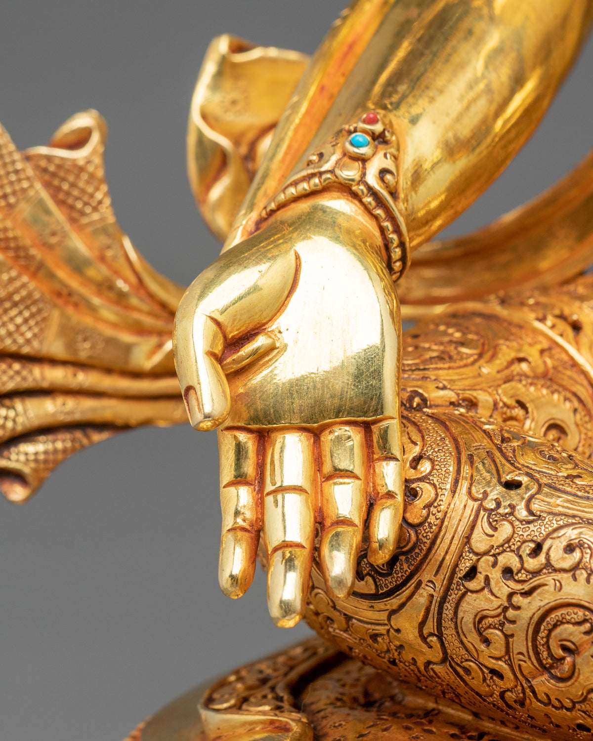 Green Tara Statue: 24K Gold Gilded Buddhist Sculpture