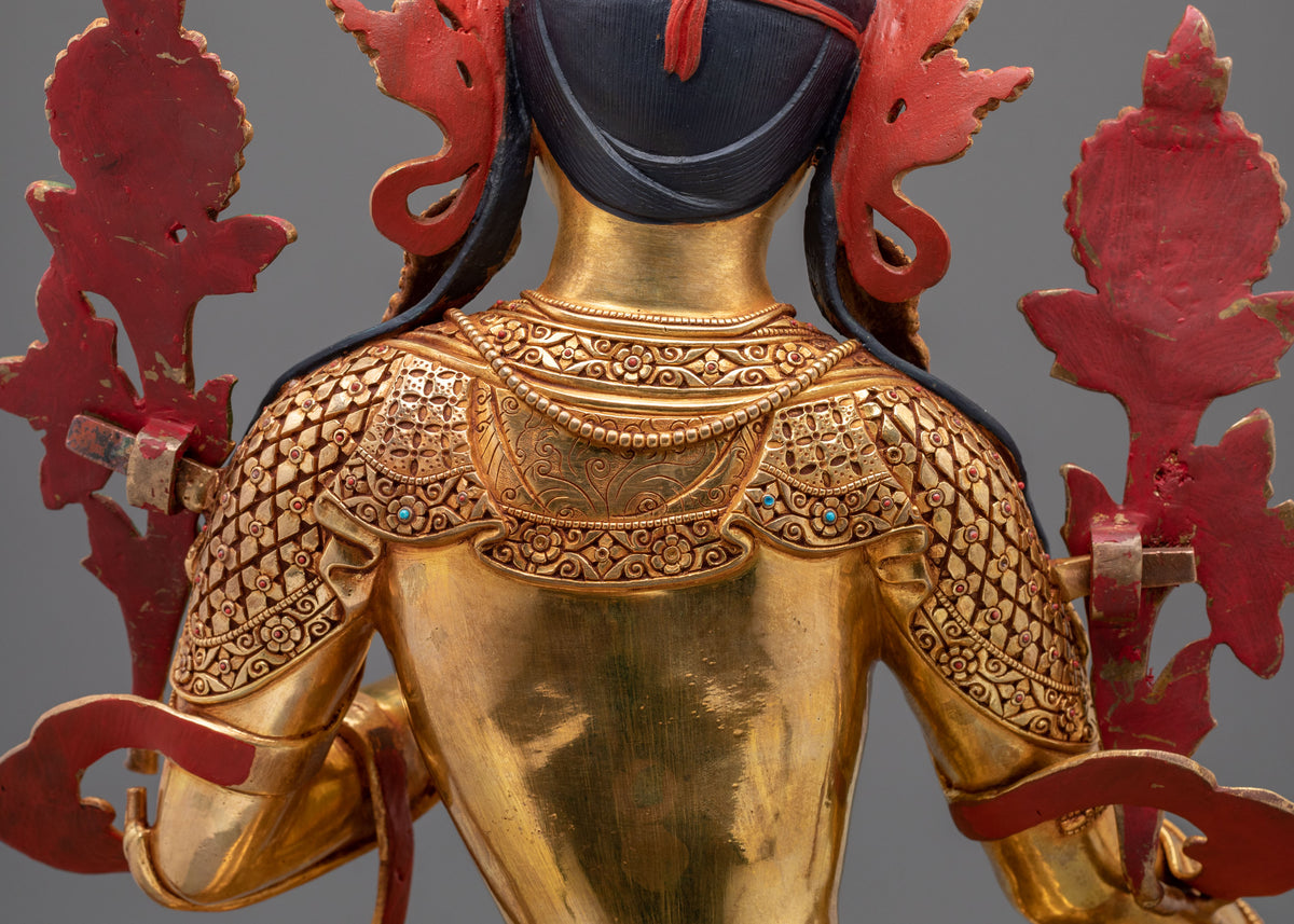 Green Tara 24k Gold Gilded Copper Statue | Mother of All Buddhas
