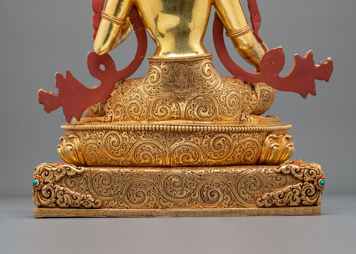 Green Tara Statue: 24K Gold Gilded Buddhist Sculpture