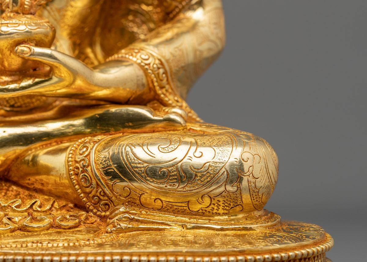 24K Gold Gilded Copper Statue of Medicine Buddha: Himalayan Buddhist Sacred Art