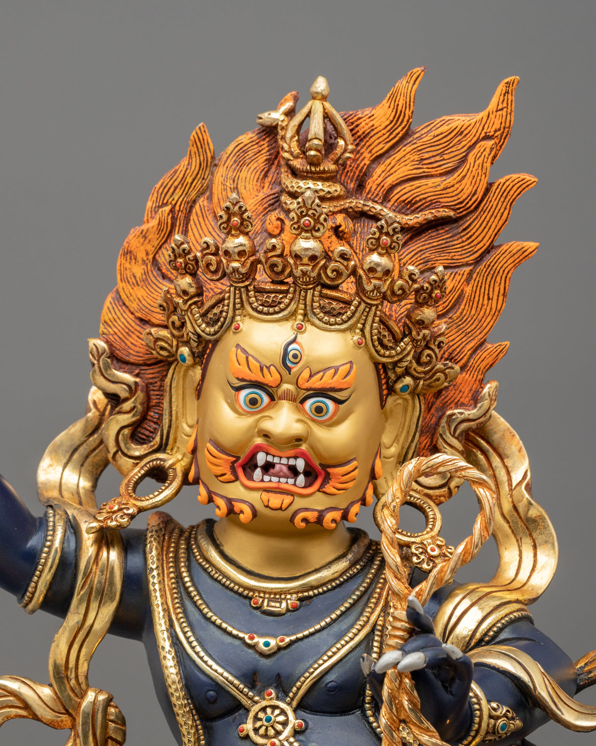 Vajrapani Wrathful Bodhisattva Sculpture | 24K Gold Gilded Buddhist Protector Statue