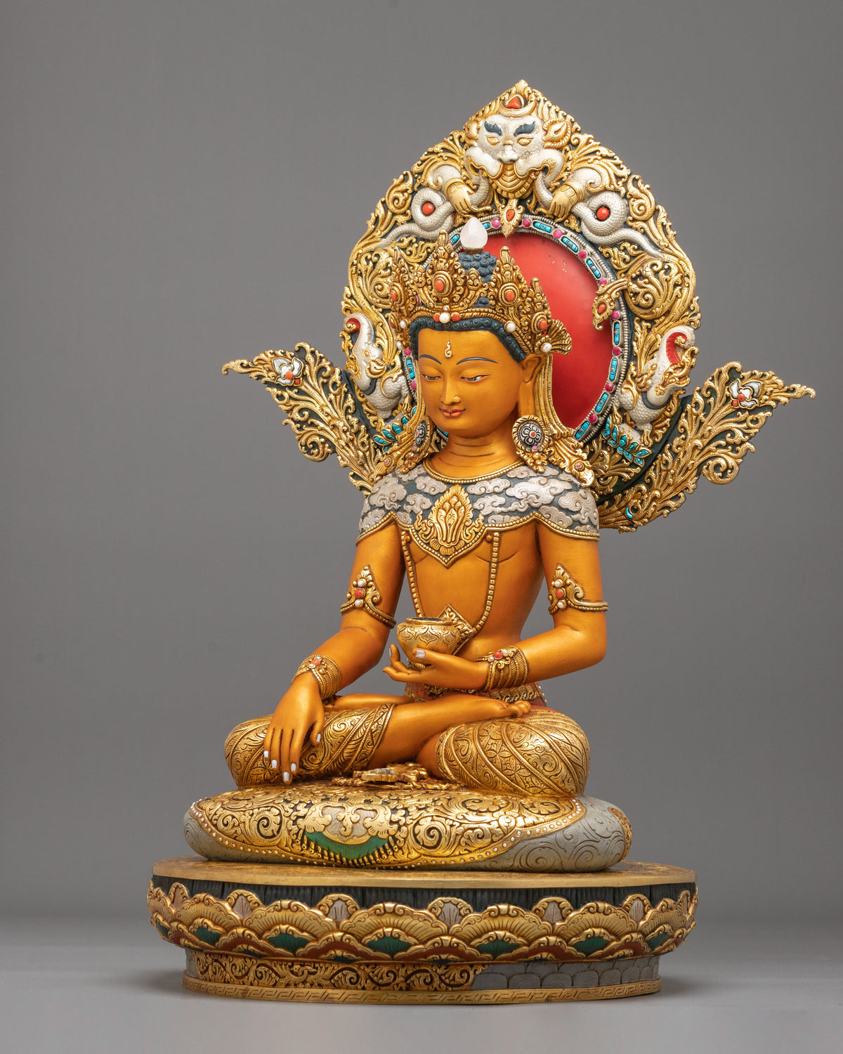 handmade 24k gold glided crown shakyamuni buddha statue