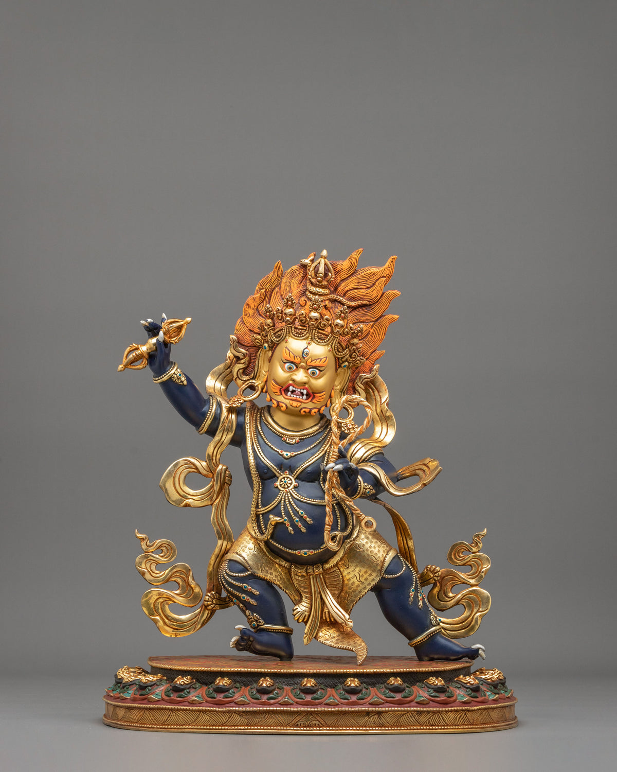 Vajrapani Wrathful Bodhisattva Sculpture | 24K Gold Gilded Buddhist Protector Statue