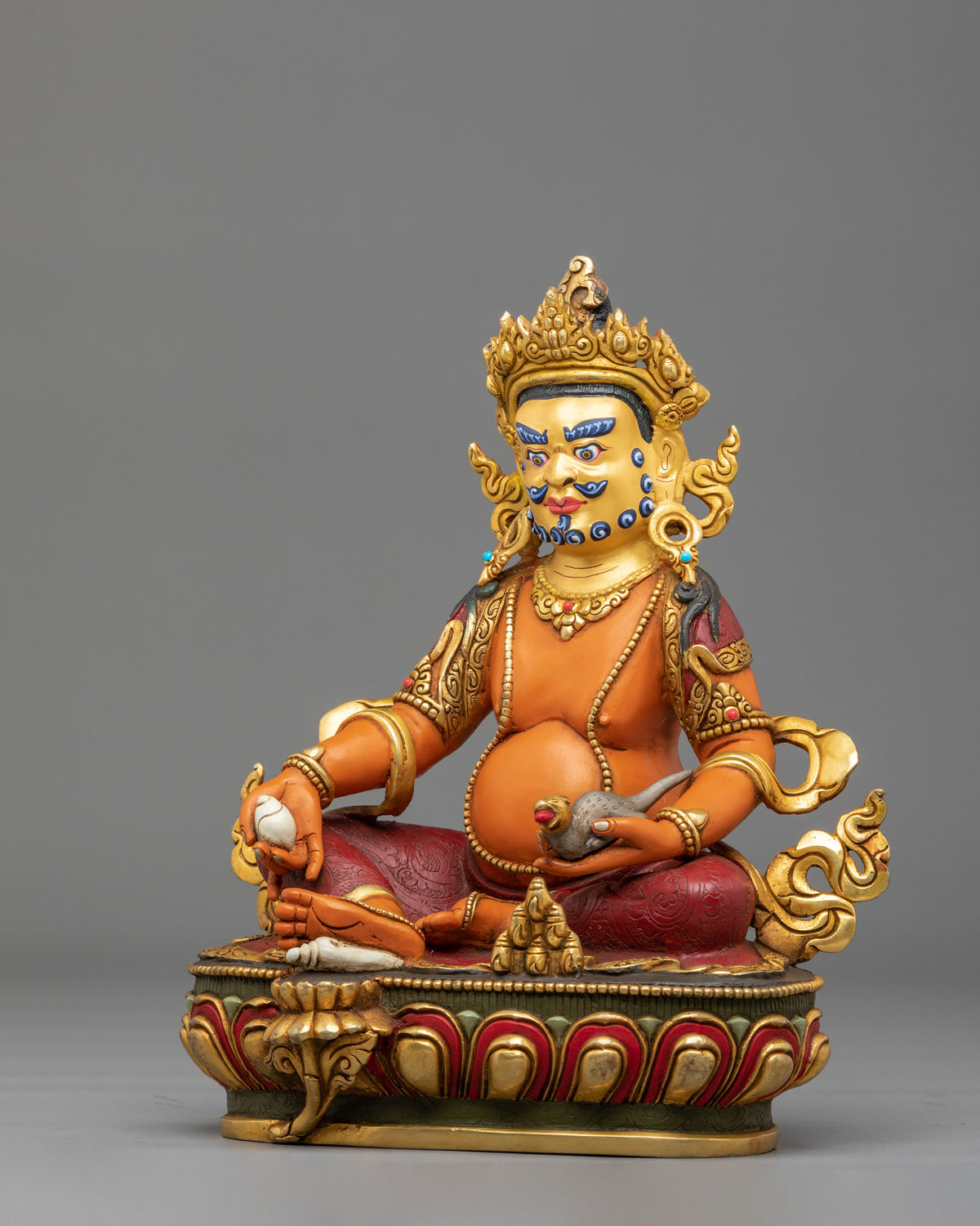 Dzambhala Sculpture | 24K Gold Gilded Buddhist Deity Figurine