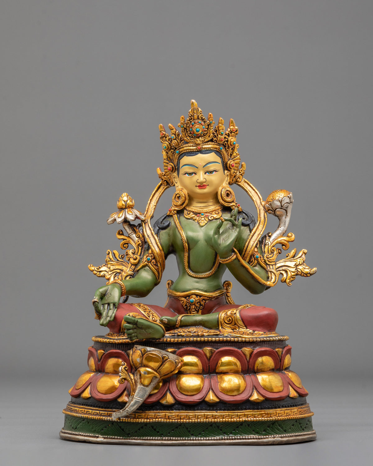 Green Tara Vajrayana Liberation Sculpture | Himalayan Buddhist Shrine Art