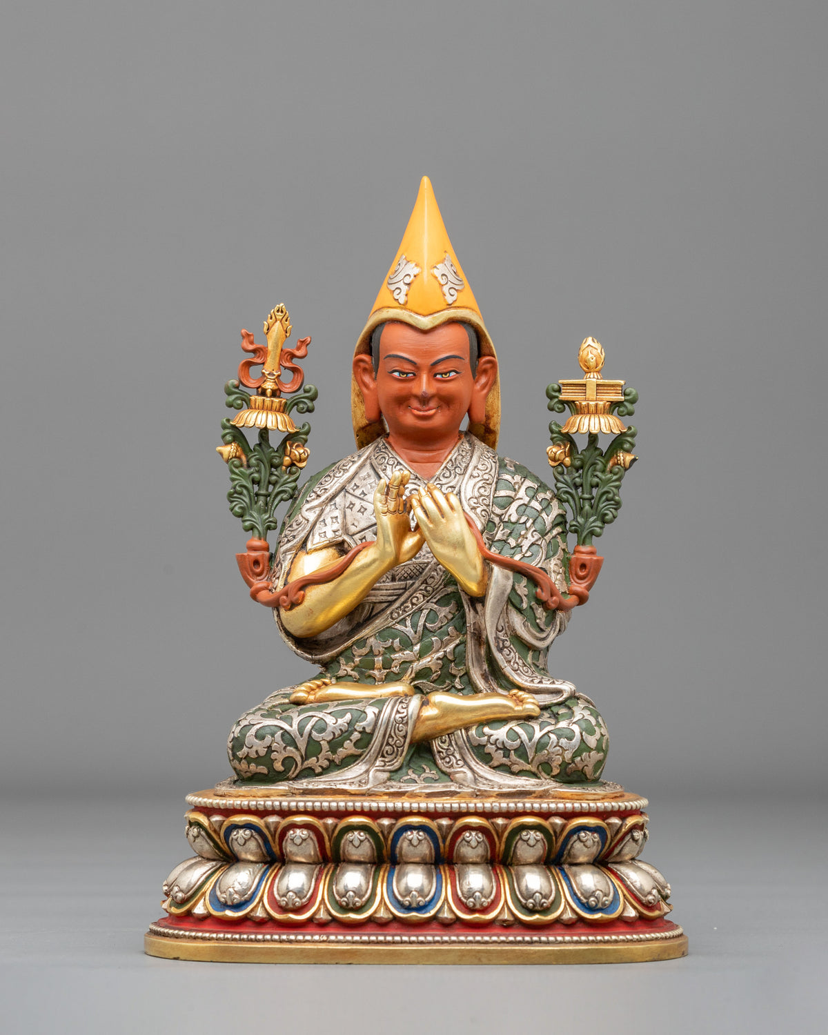 Handcrafted Gelug Lineage Statue of Tsongkhapa with Khedrup Je and Gyaltsab Je