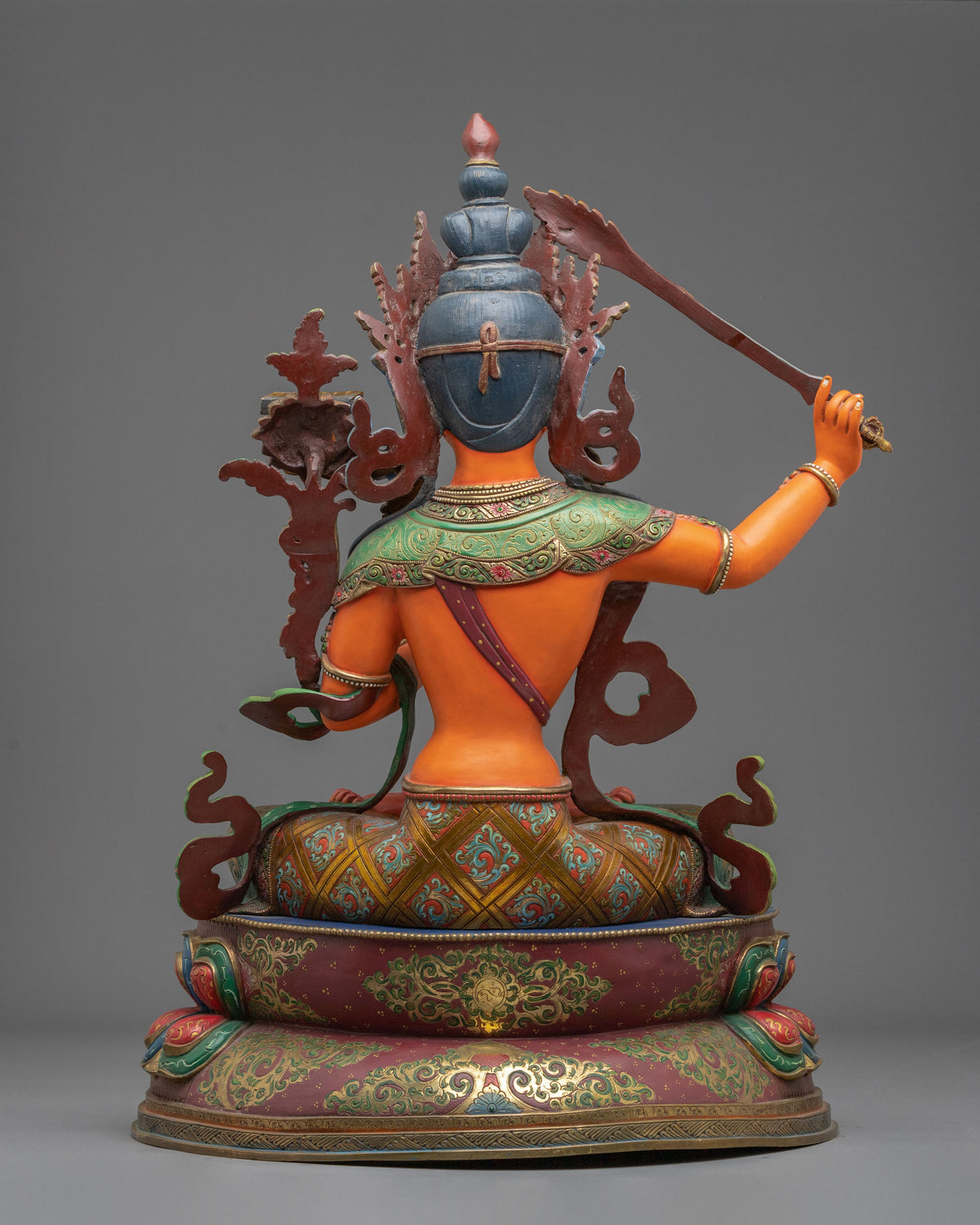 Manjushri 24K Gold Coated Copper Figurine | Bodhisattva of Transcendent Wisdom