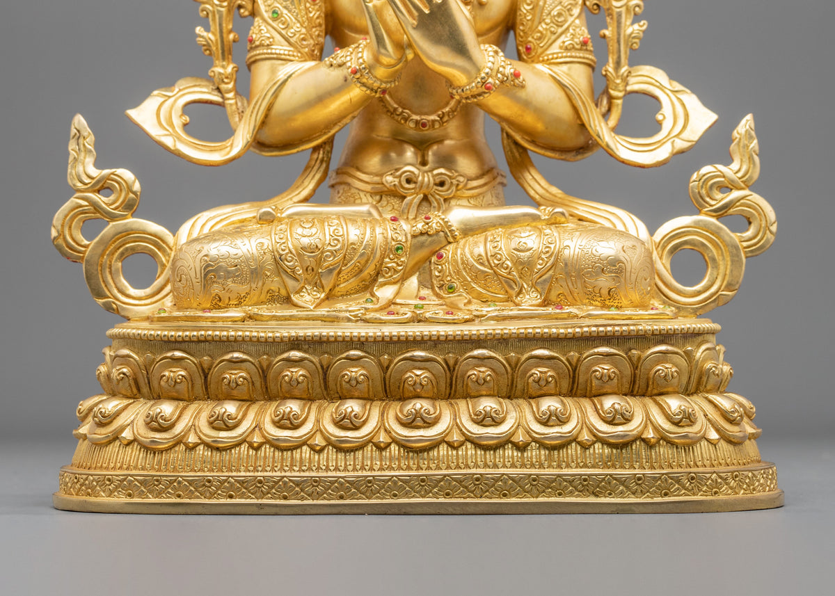 Buddhist Prayer Maitreya Buddha Statue | 24K Gold Gilded Future Buddha Sculpture