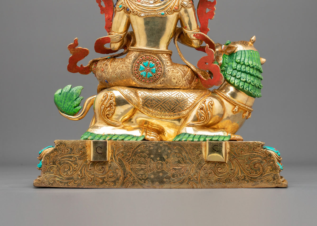 Tikshna Manjushri 24K Gold Gilded Sculpture | Traditional Buddhist Artwork of Sharp Wisdom