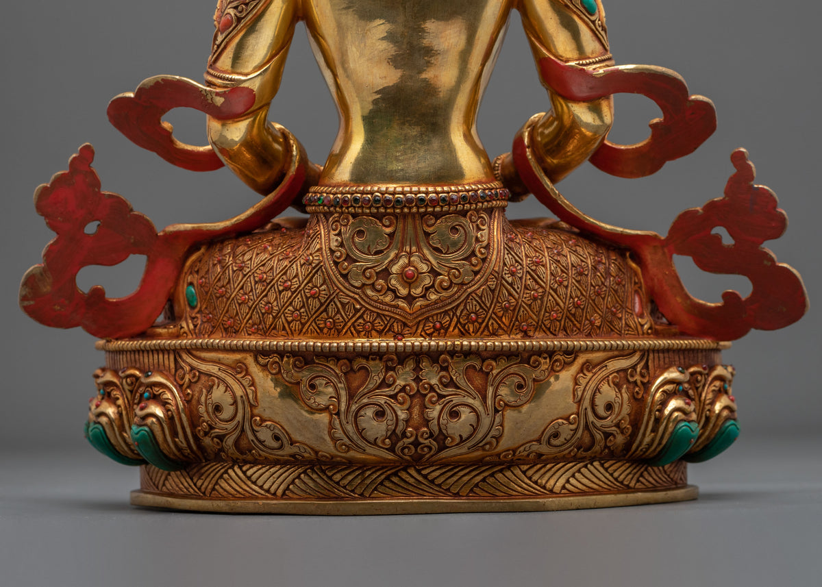 Amitayus 24k Gold Coated Sculpture | Buddha of Infinite Life and Longevity