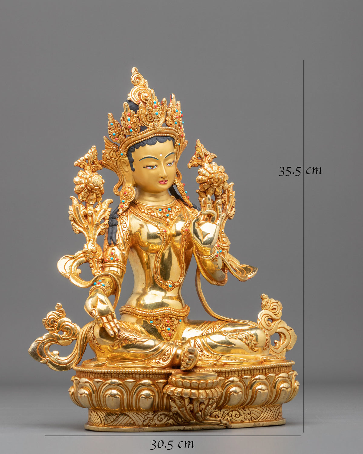 Green Tara Fire Gold Coated Statue | Made in Nepal