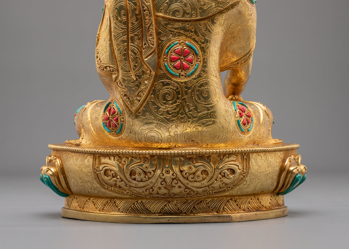 Historical Buddha Shakyamuni Hand Carved Sculpture in 24K Gold