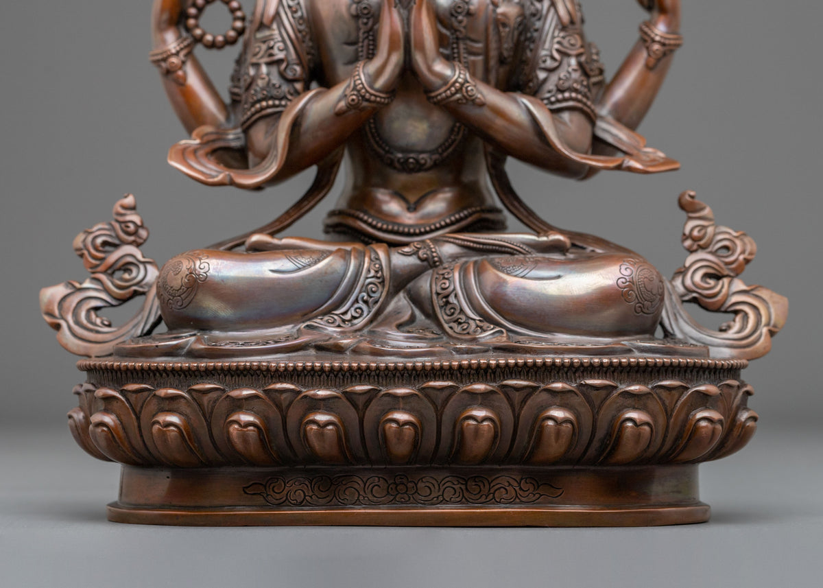 Chenrezig Handcrafted Statue in Oxidized Copper