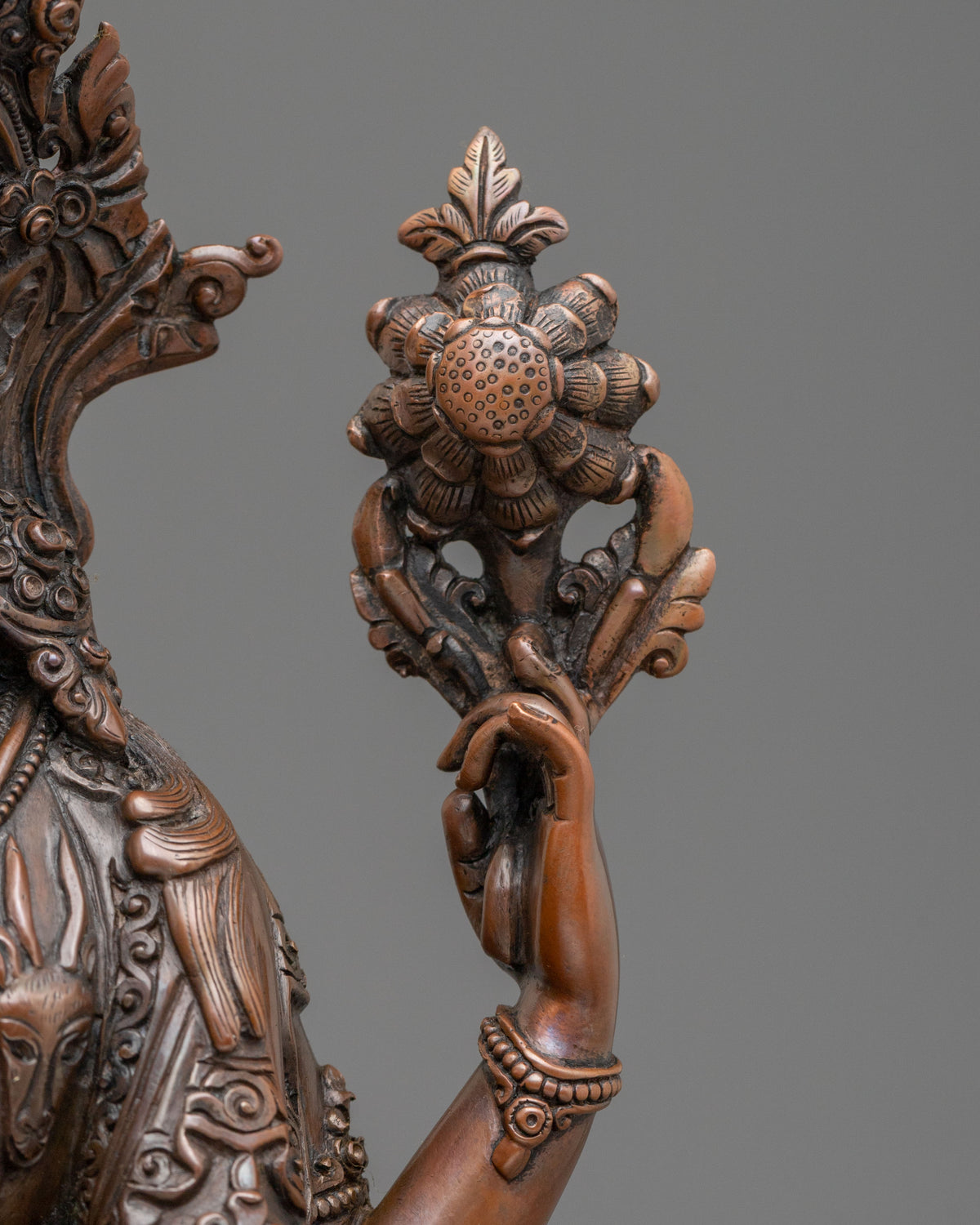 Chenrezig Handcrafted Statue in Oxidized Copper
