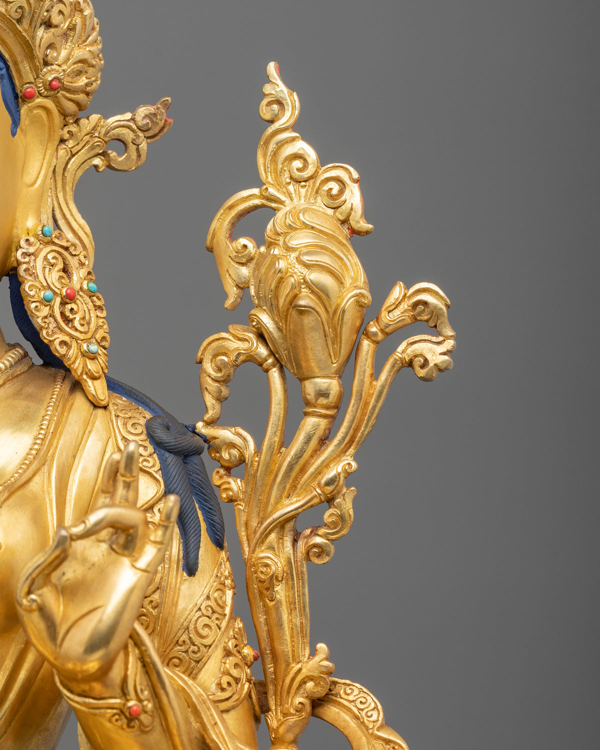 Tibetan Goddess Green Tara Golden Sculpture