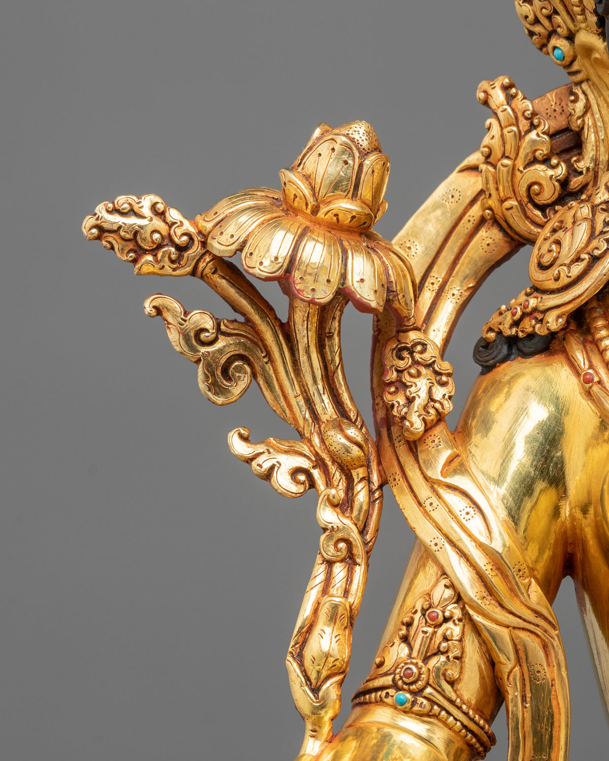 Green Tara Statue: 24K Gold Gilded Buddhist Sculpture