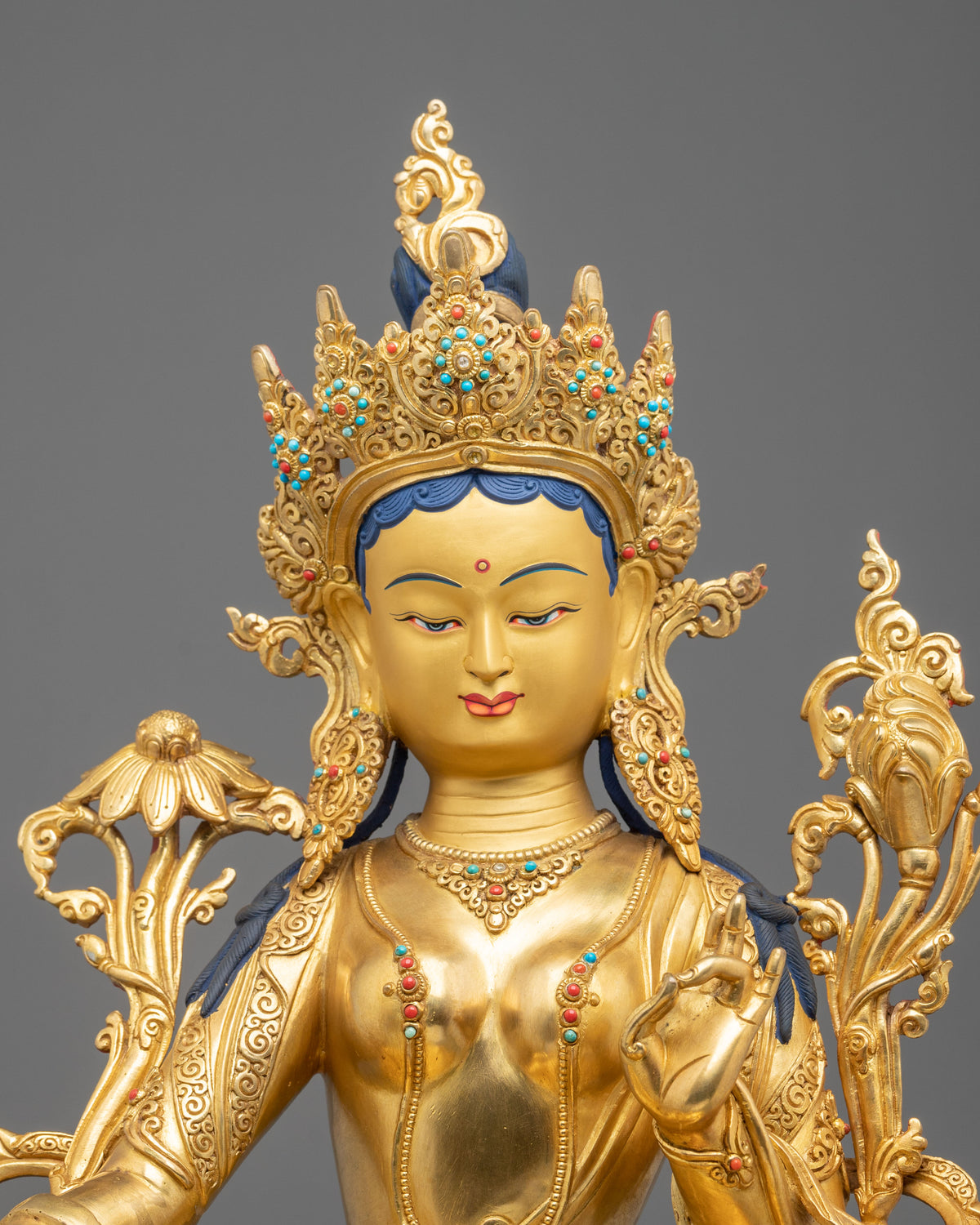 Tibetan Goddess Green Tara Golden Sculpture
