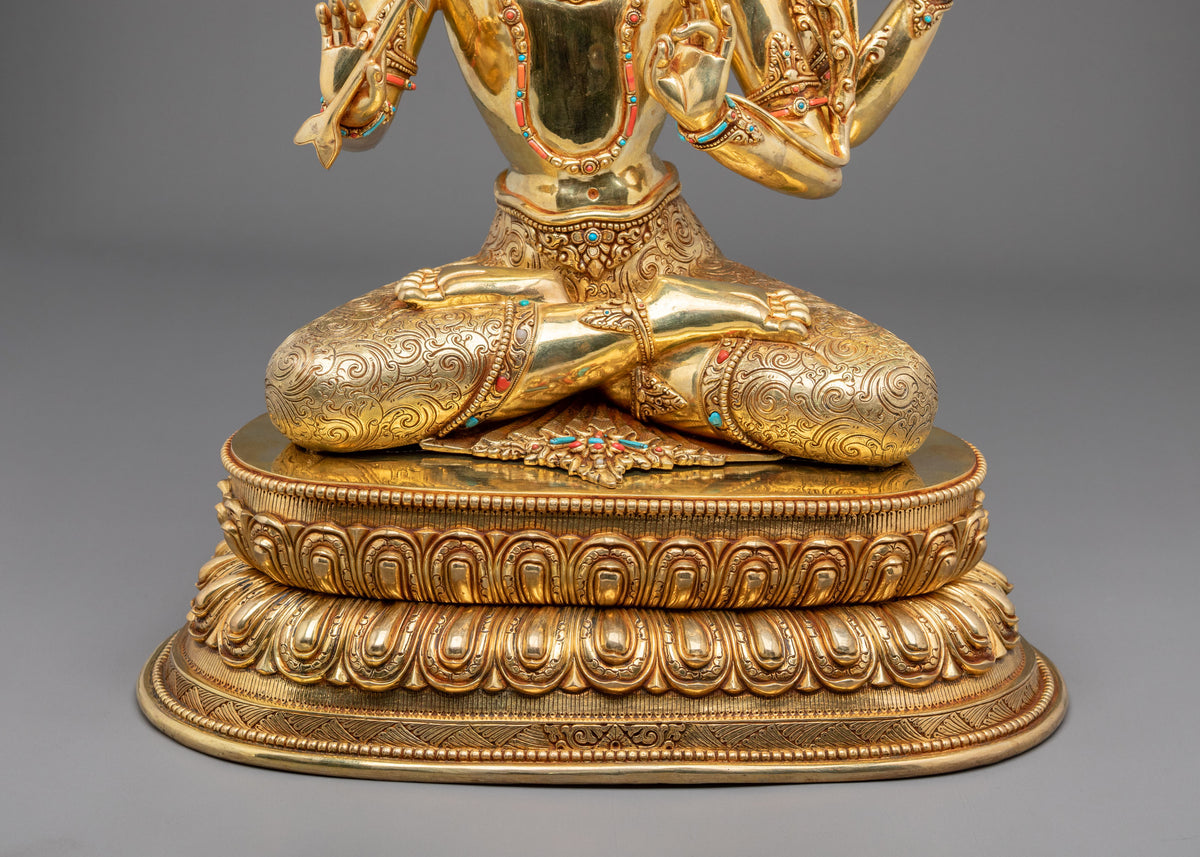 Maha Manjushri Copper Sculpture - 24K Gold Gilded Handcrafted Art
