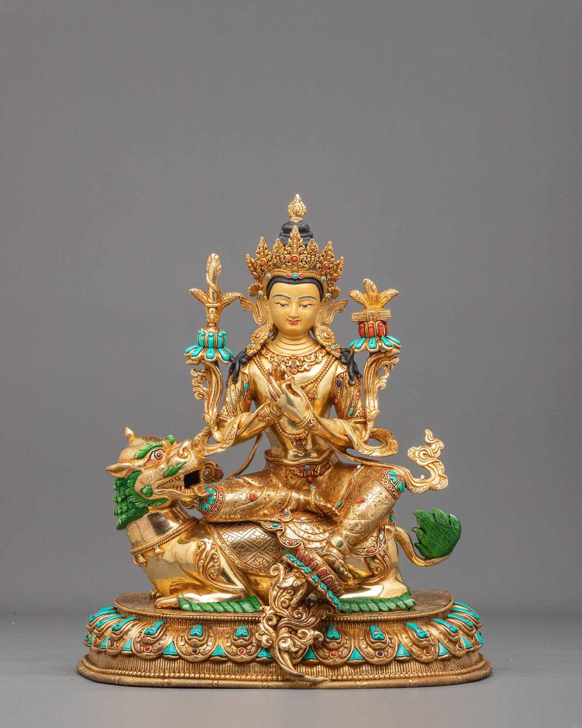 Tikshna Manjushri 24K Gold Gilded Sculpture | Traditional Buddhist Artwork of Sharp Wisdom