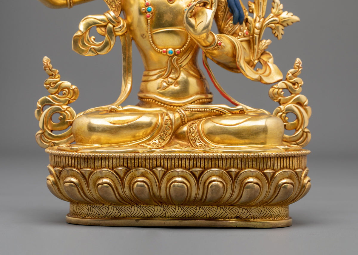 Manjushri Buddhist Wisdom Statue | 24K Gold Gilded Sculpture