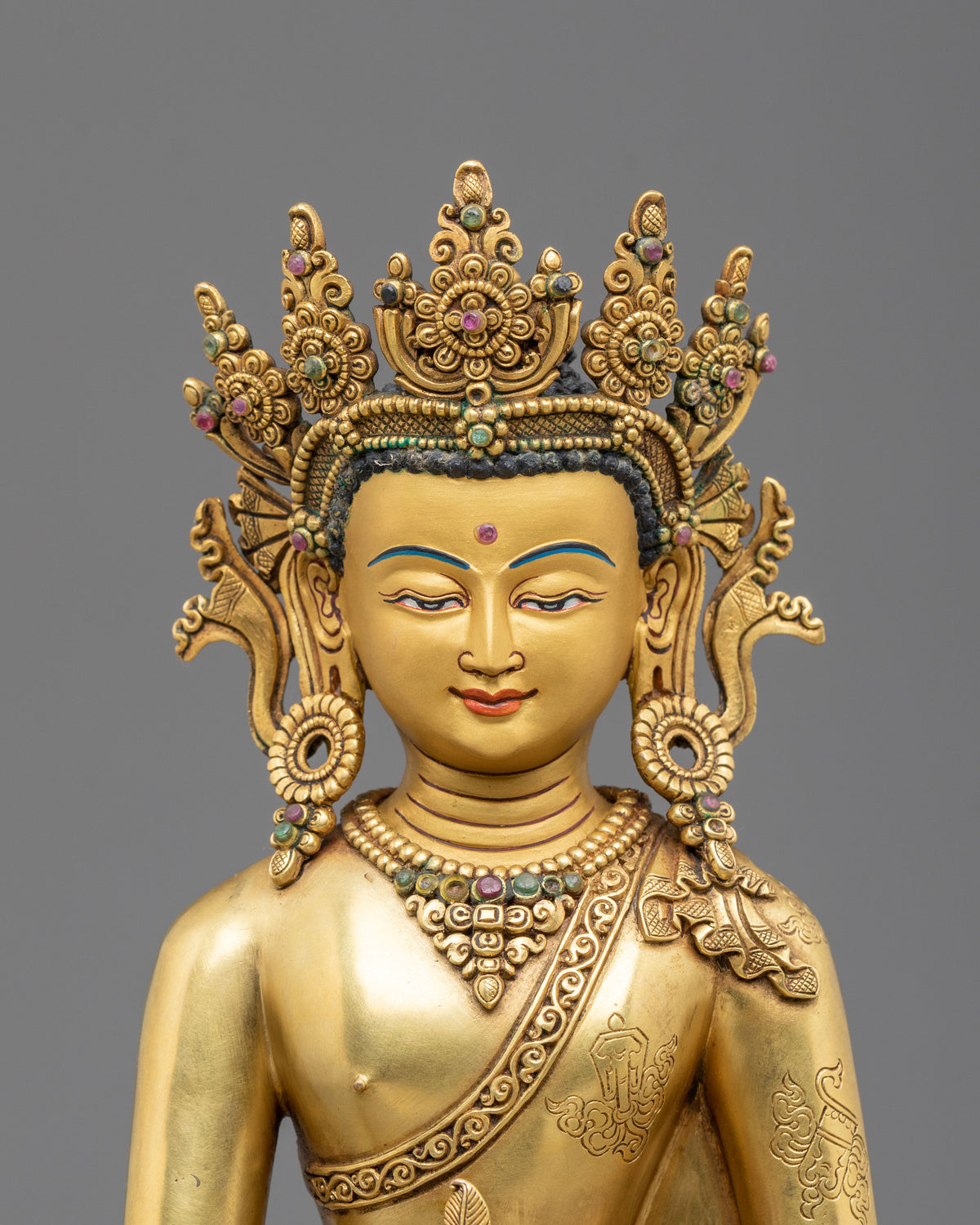 Medicine Buddha Healing Nectar Sculpture | 24K Gold Gilded Buddhist Artwork