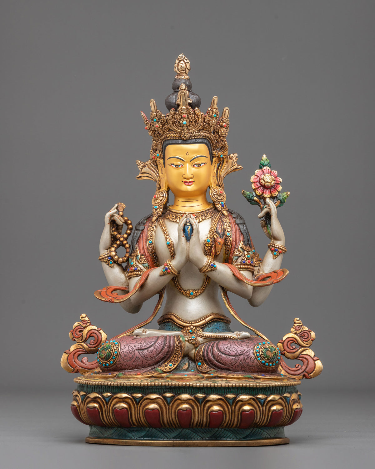 Four Armed Chenrezig Traditional Sculpture: Bodhisattva of Great Compassion