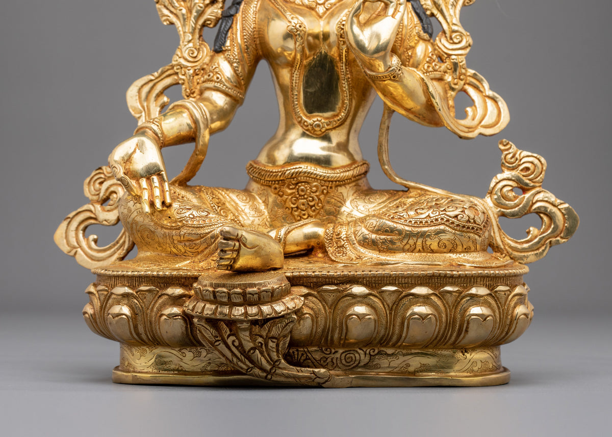 Goddess Green Tara Copper Sculpture | 24K Gold Gilded Buddhist Statue
