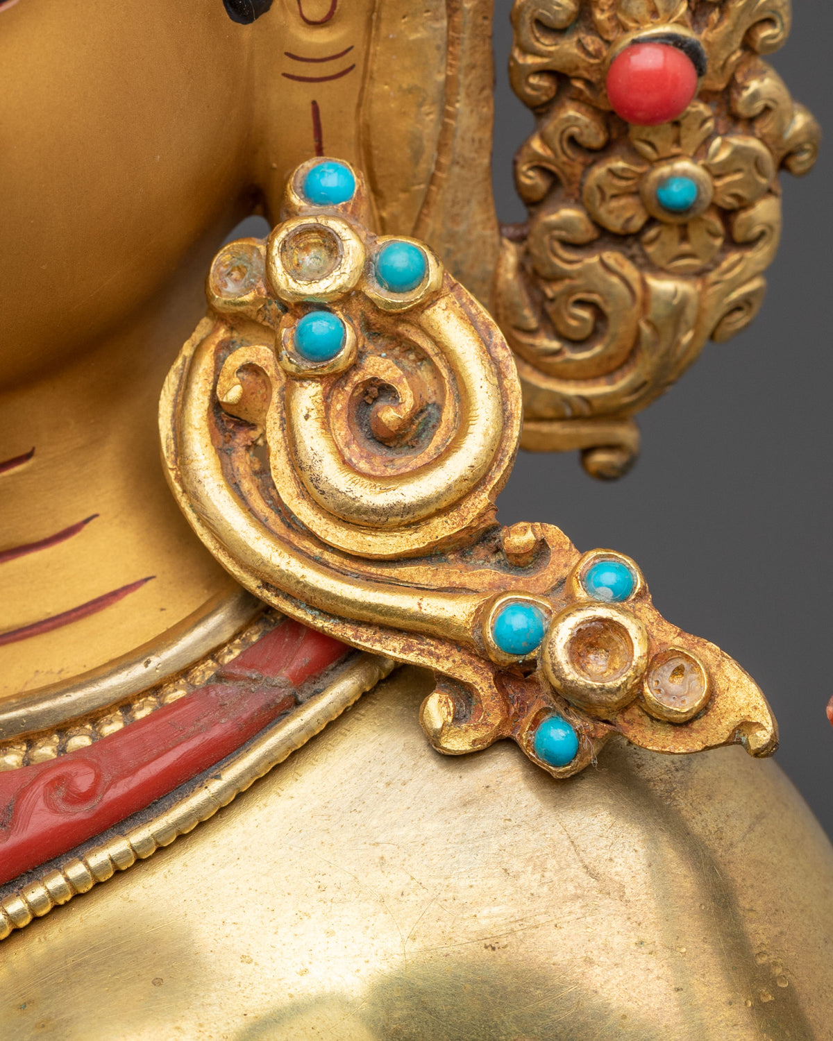 Green Tara Statue: Hand-Gilded 24K Gold & Gemstone
