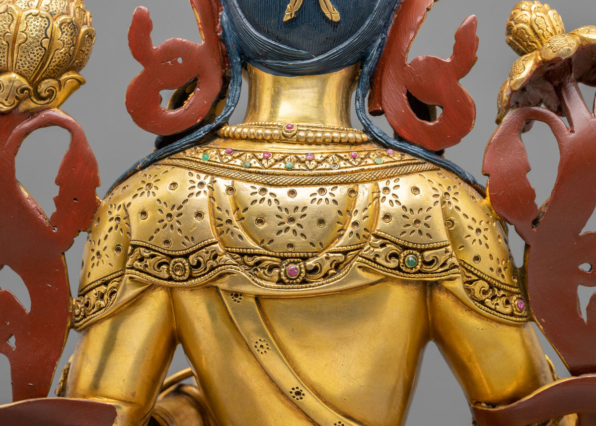 Gemstones Adorned Green Tara Sculpture | Home Decor