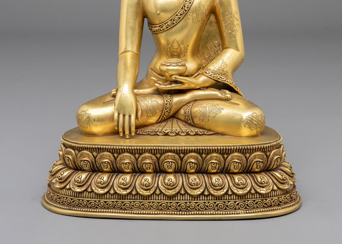 Shakyamuni Buddha Sculpture: 24K Fire Gold Plated Copper Statue