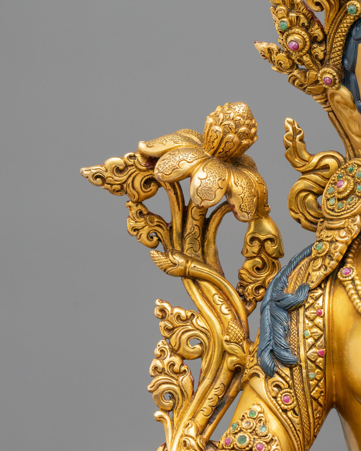 Gemstones Adorned Green Tara Sculpture | Home Decor