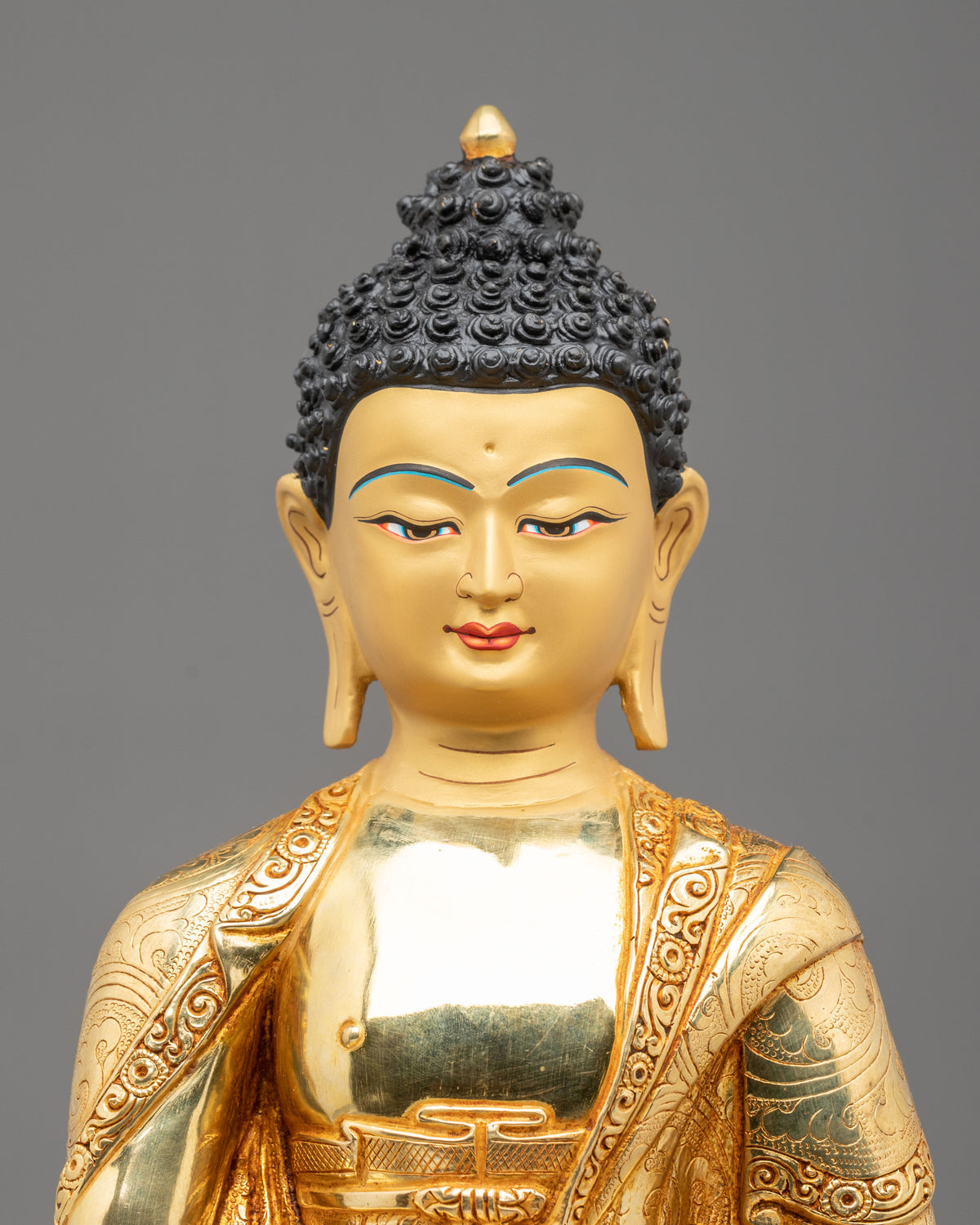Amitabha Buddha Hand Carved Sculpture: 24K Gold Gilded Serenity
