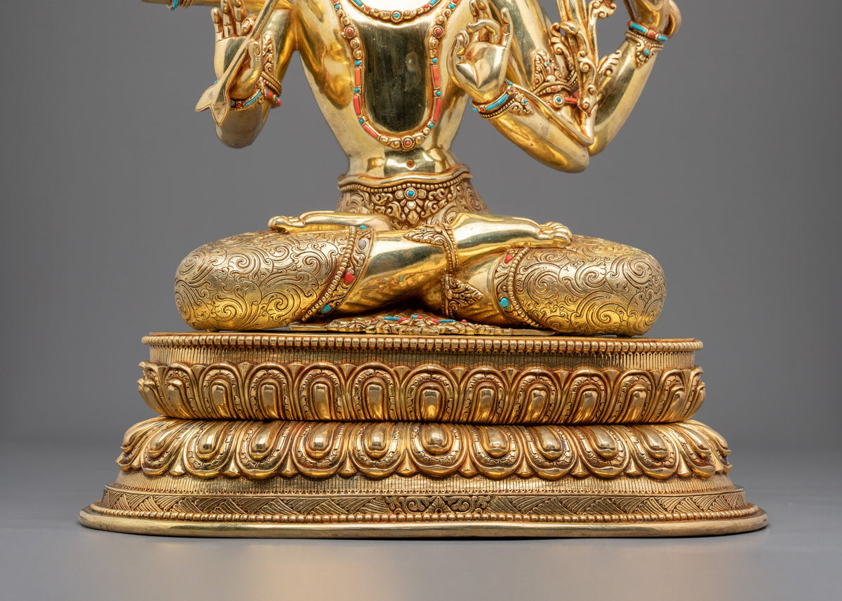 Maha Manjushri Copper Sculpture - 24K Gold Gilded Handcrafted Art